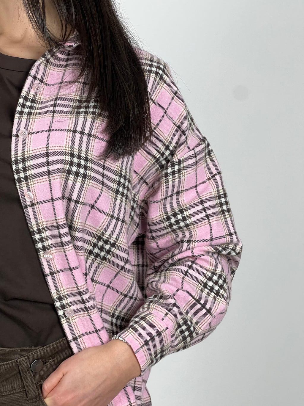 Camicia in flanella a quadri col. Rosa