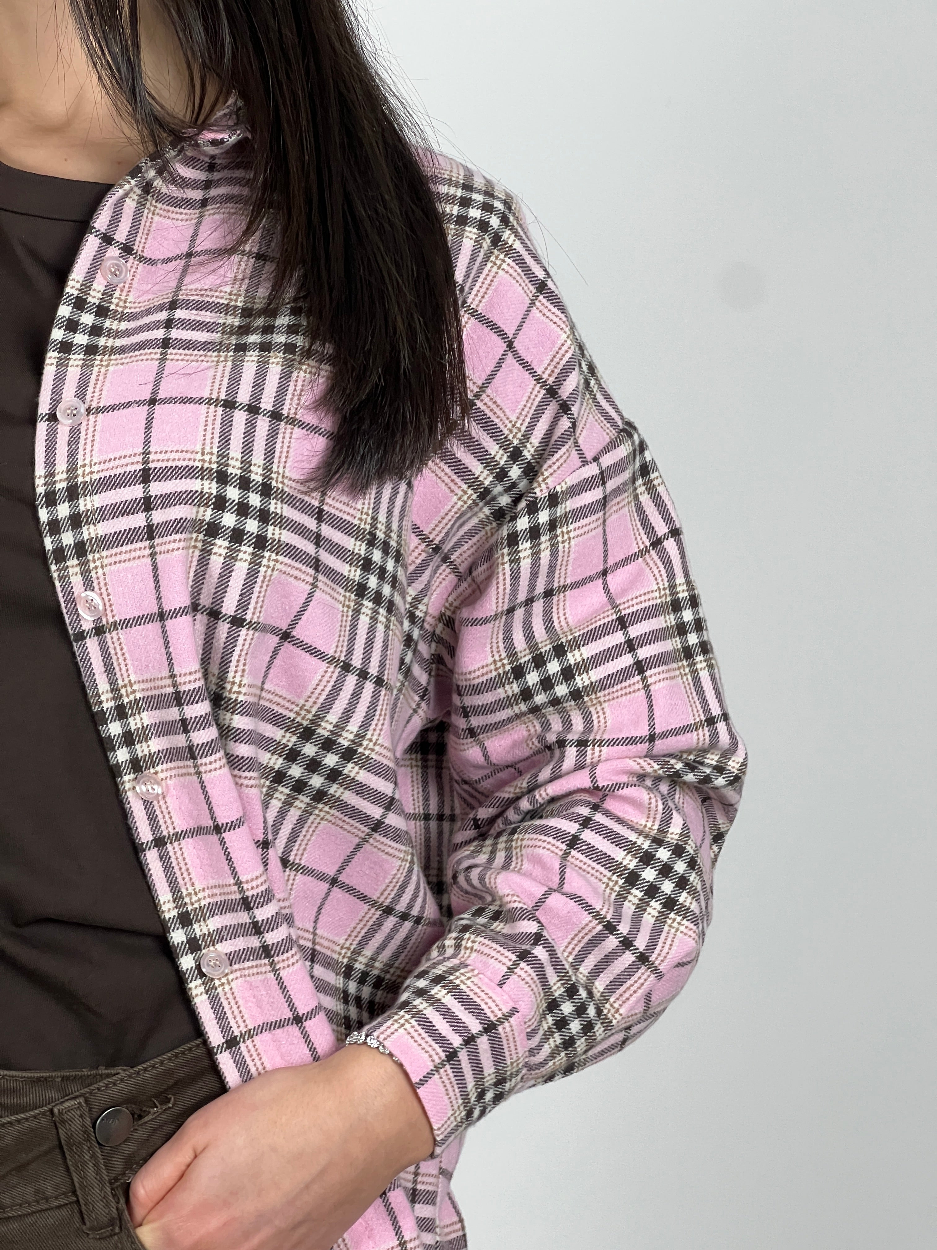 Camicia in flanella a quadri col. Rosa