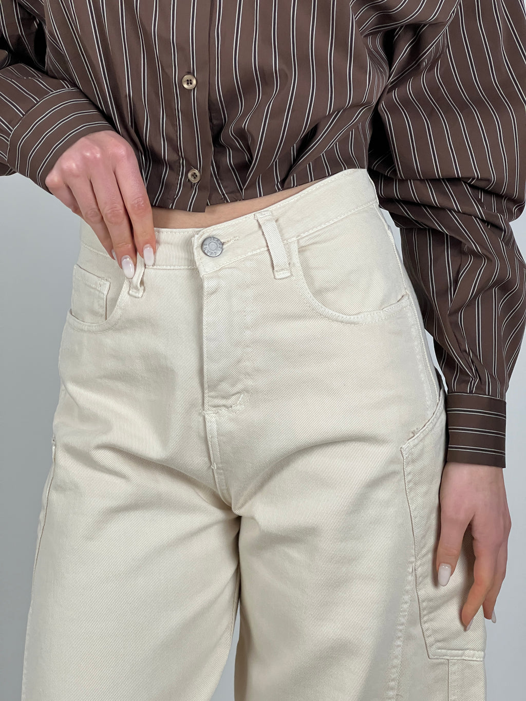 Jeans Ballon cuciture a contrasto col. Avorio