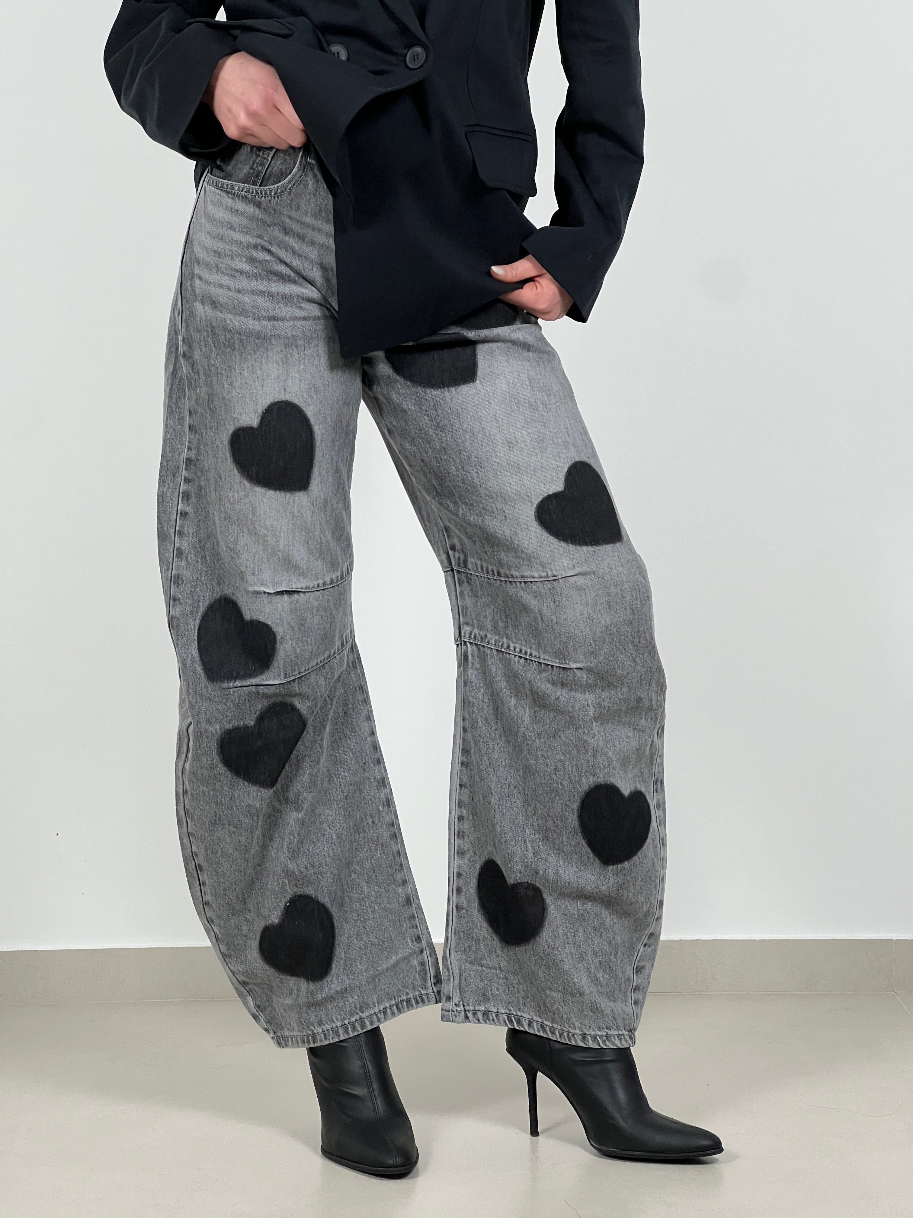 Jeans Barrel stampa cuori col. Grigio