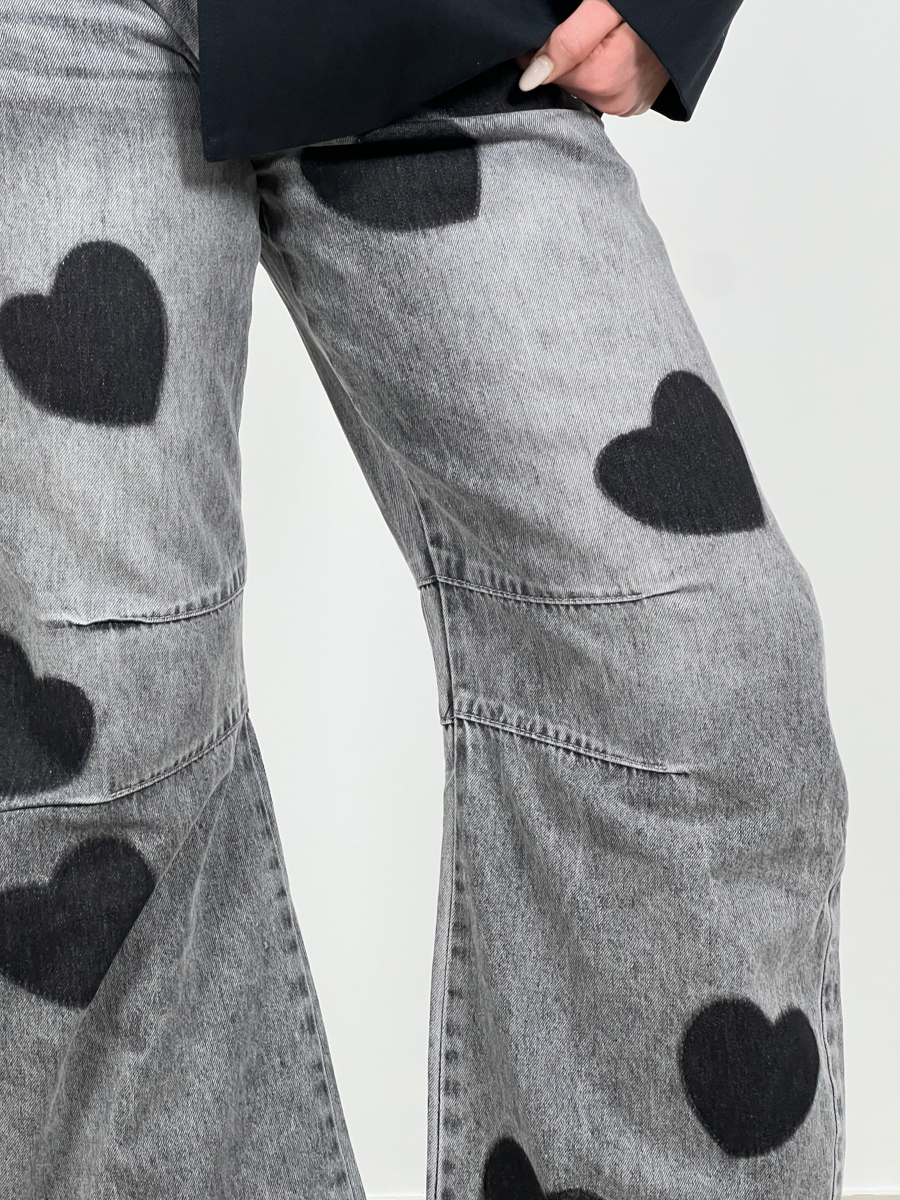 Jeans Barrel stampa cuori col. Grigio