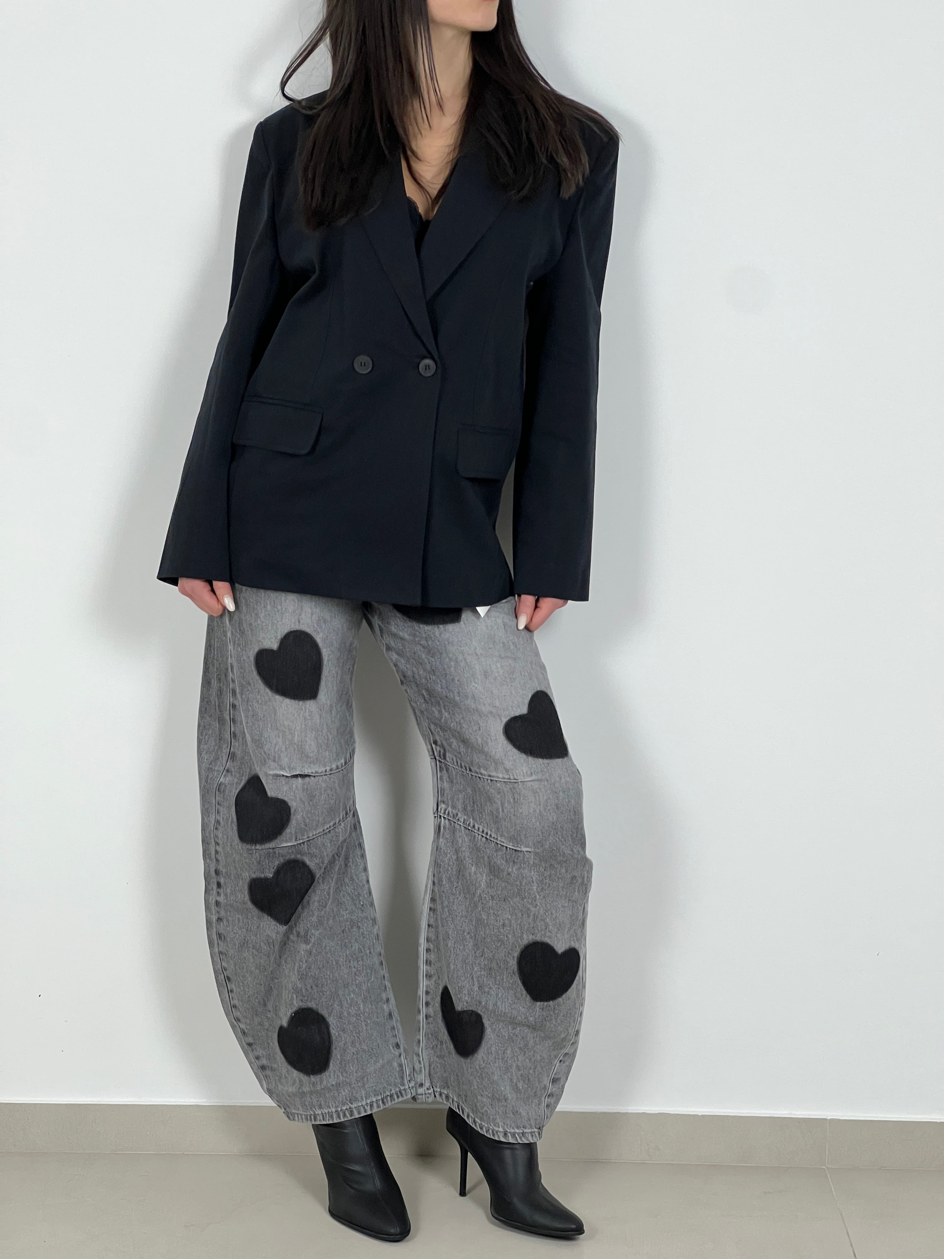 Jeans Barrel stampa cuori col. Grigio