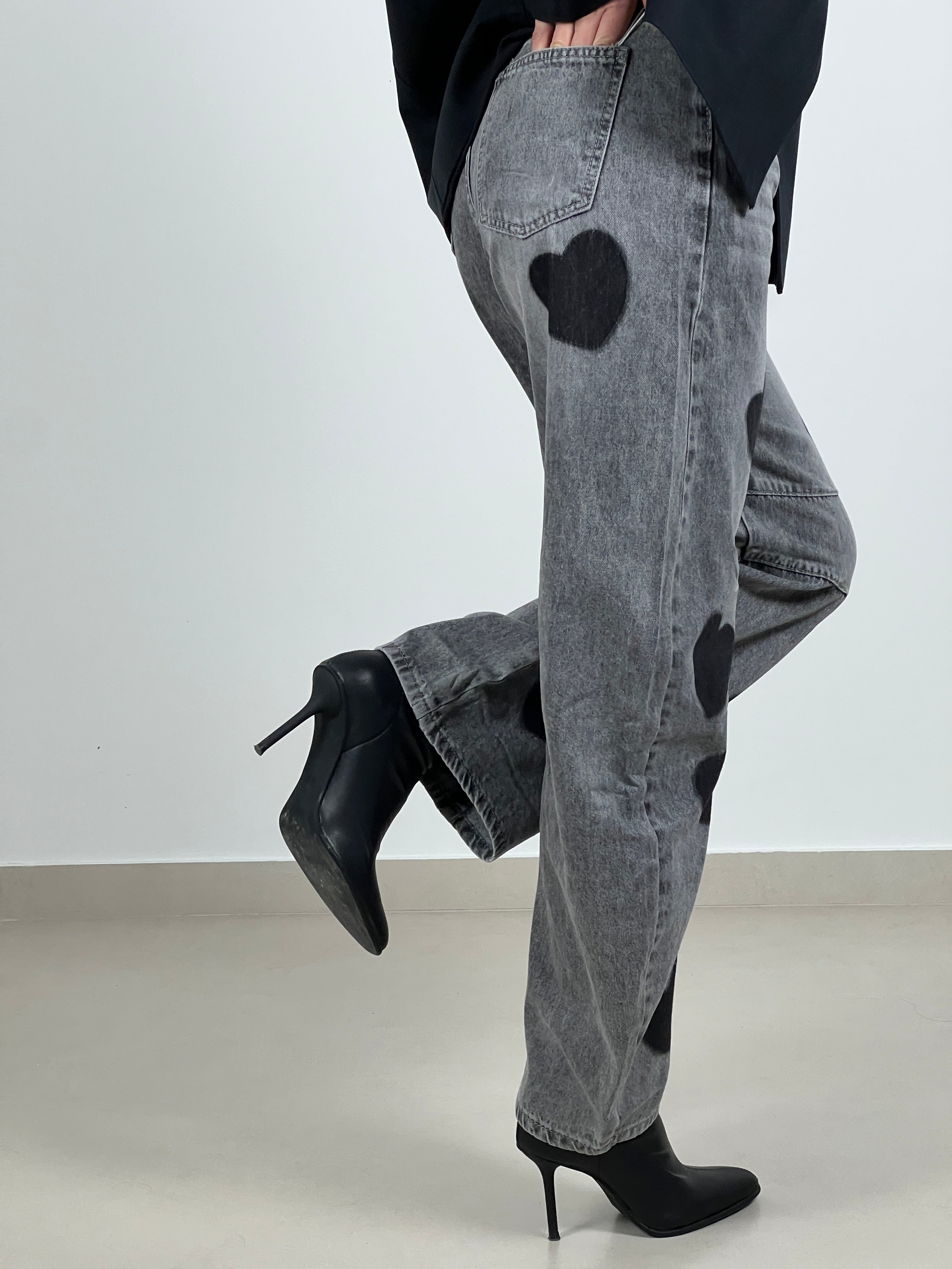 Jeans Barrel stampa cuori col. Grigio