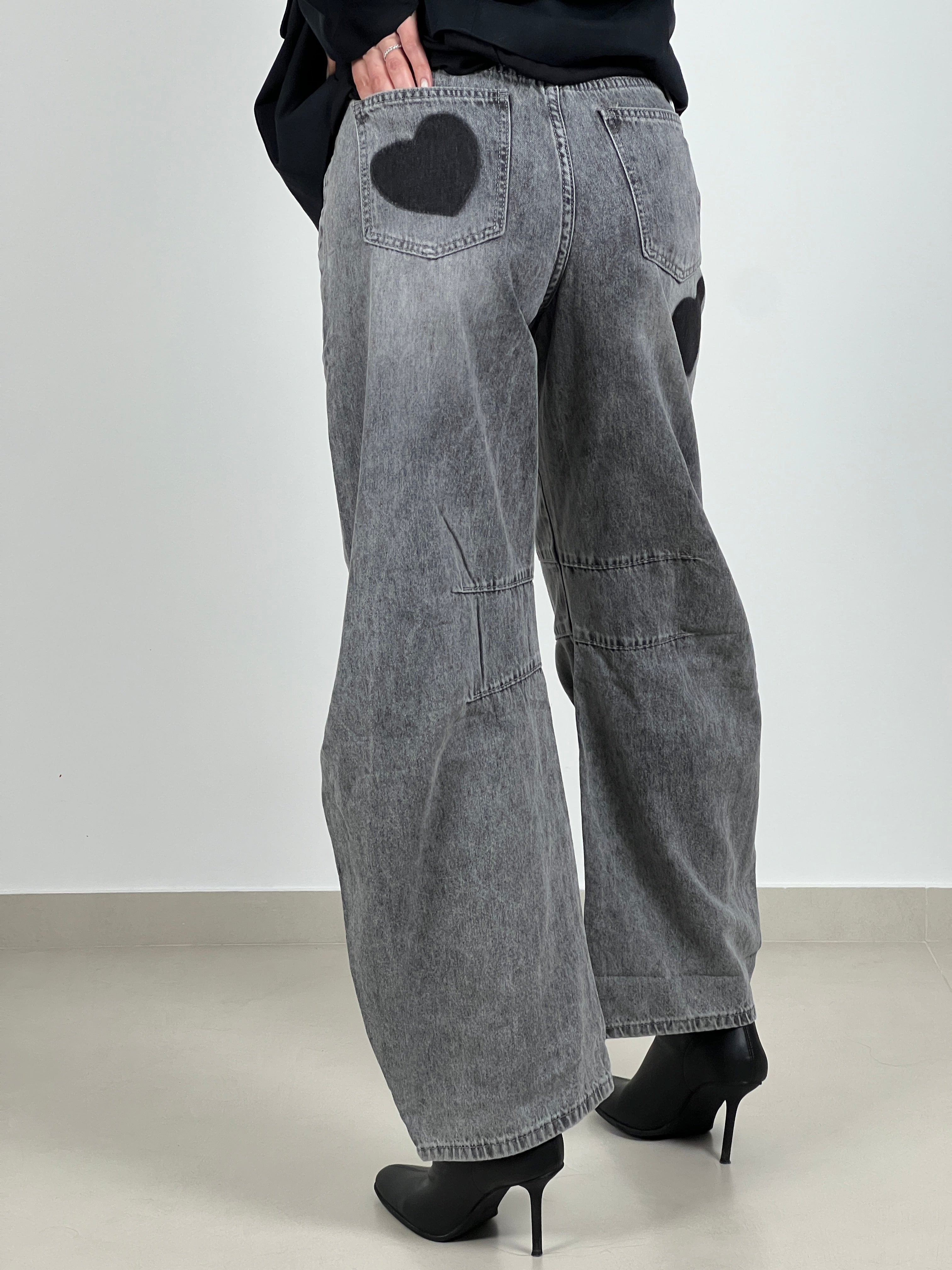 Jeans Barrel stampa cuori col. Grigio