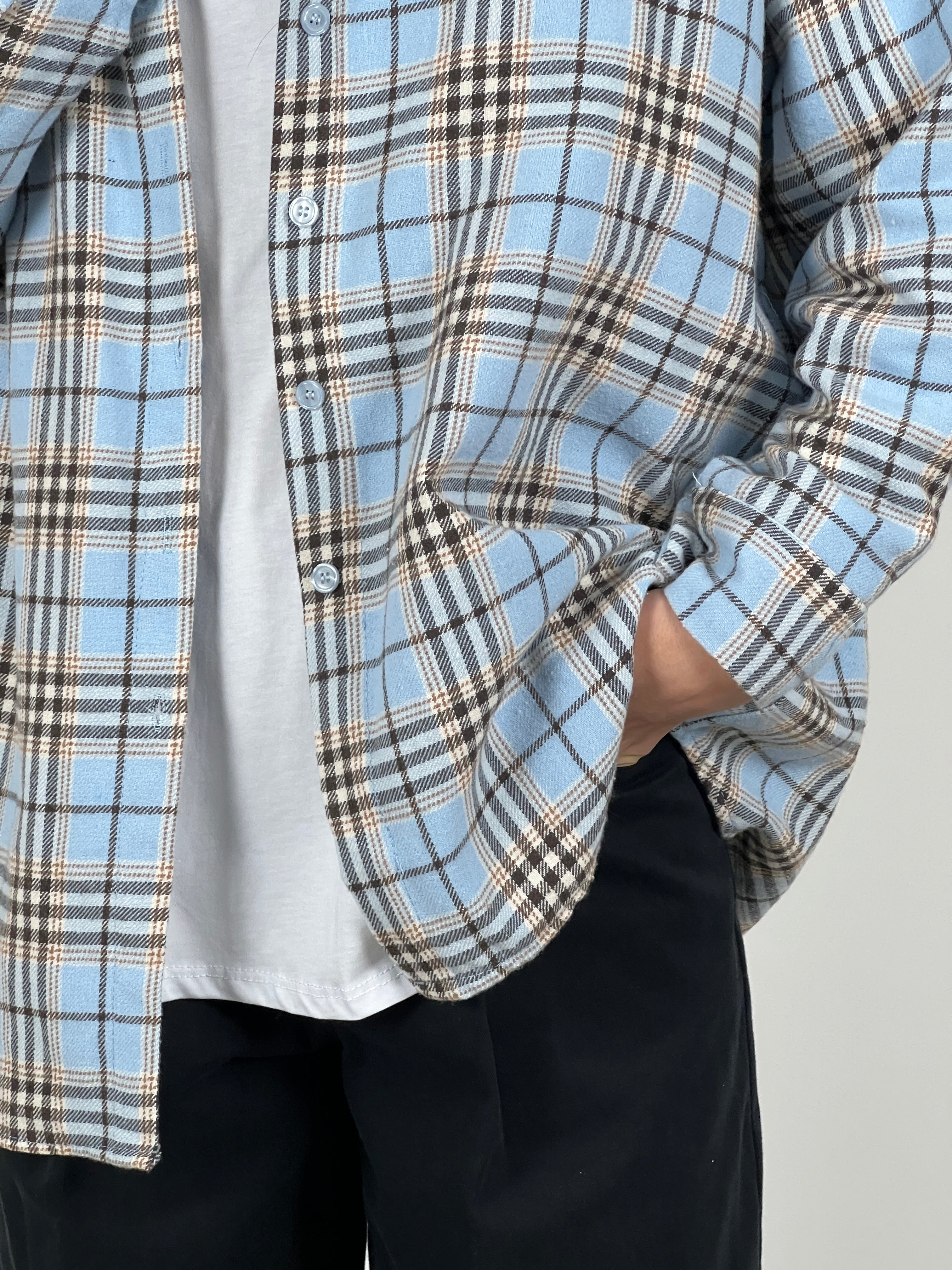 Camicia in flanella a quadri col. Celeste