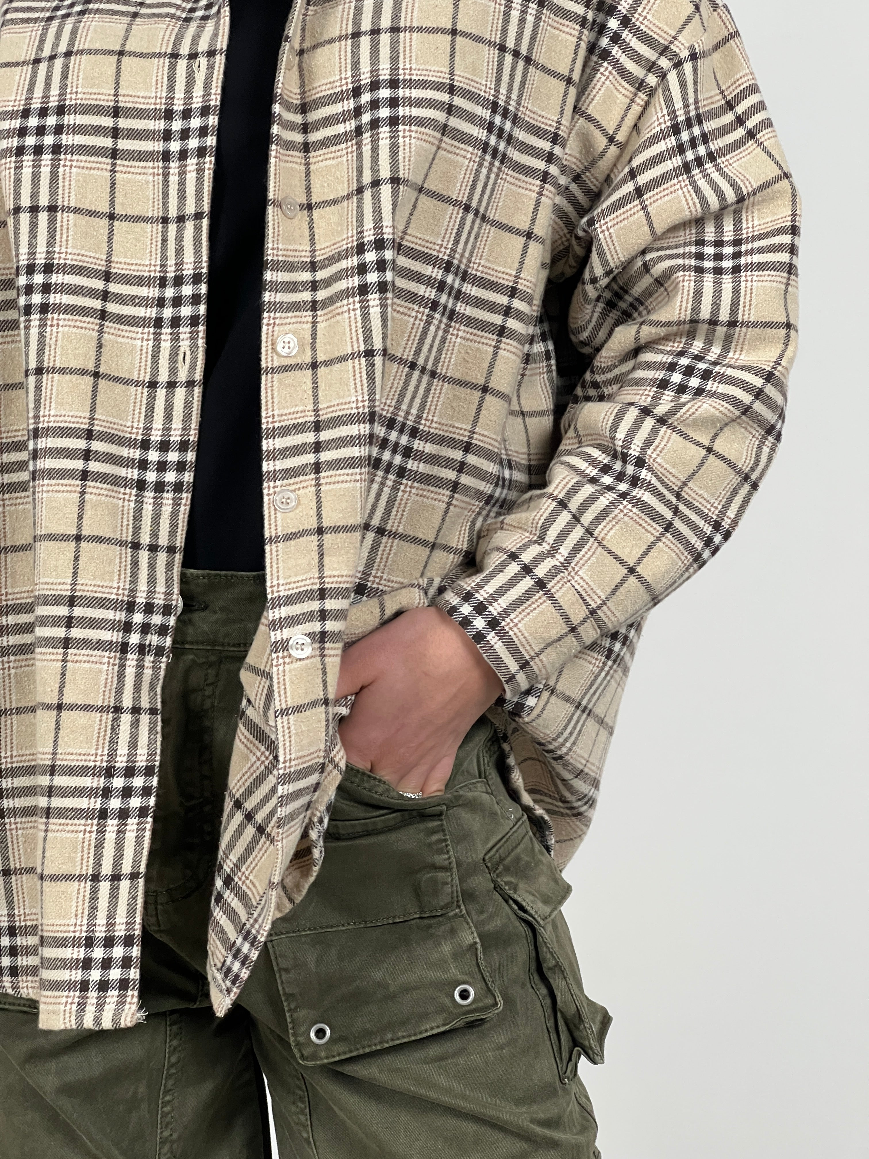 Camicia in flanella a quadri col. Beige