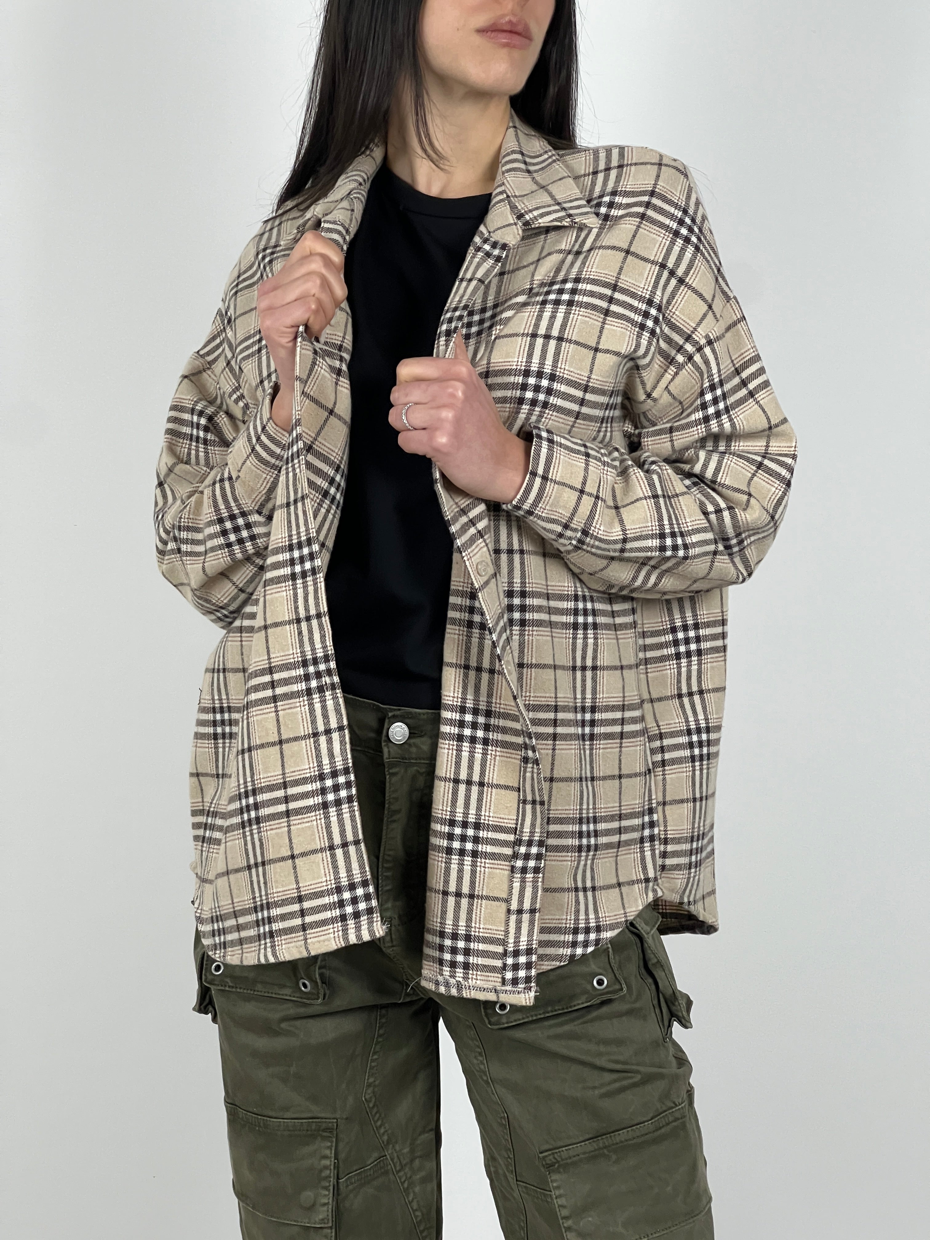 Camicia in flanella a quadri col. Beige