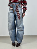 Jeans Barrel con stampa cravatta col. Denim