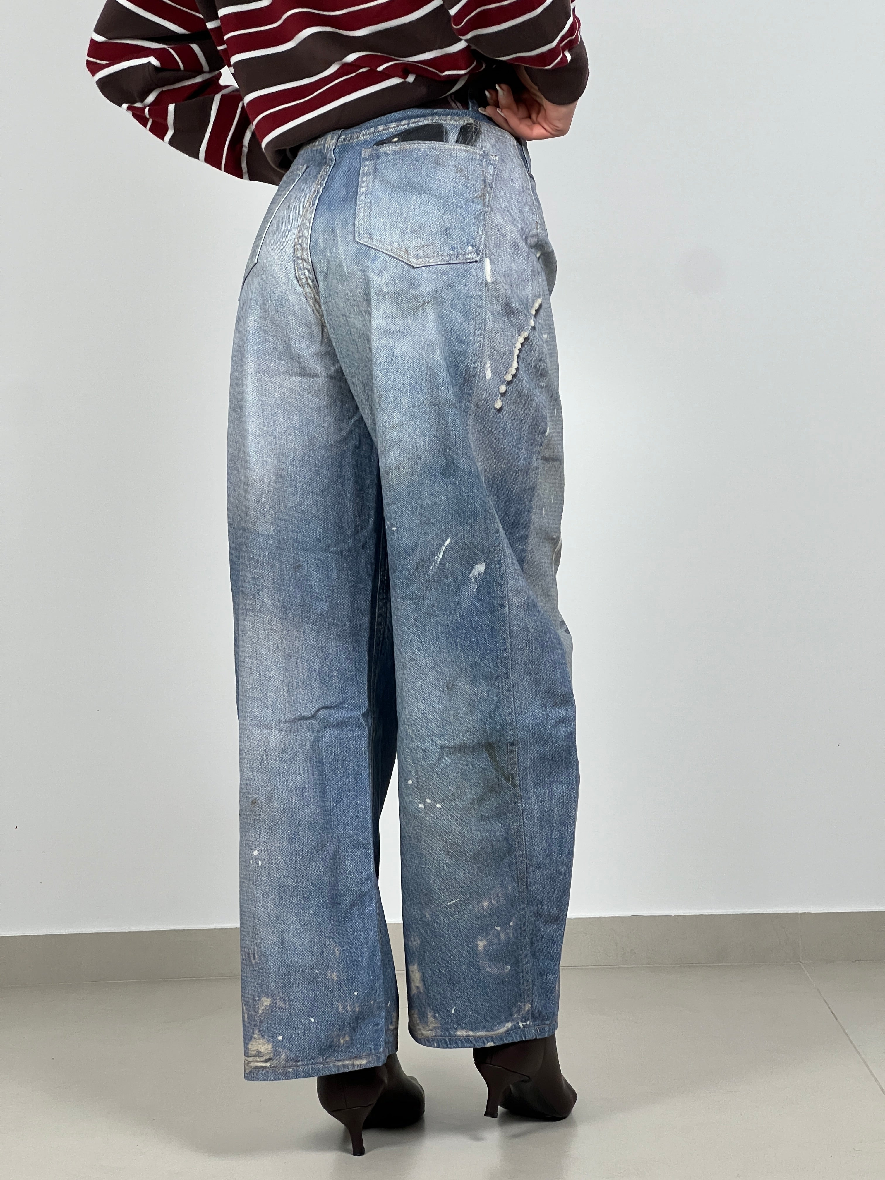 Jeans Barrel con stampa cravatta col. Denim