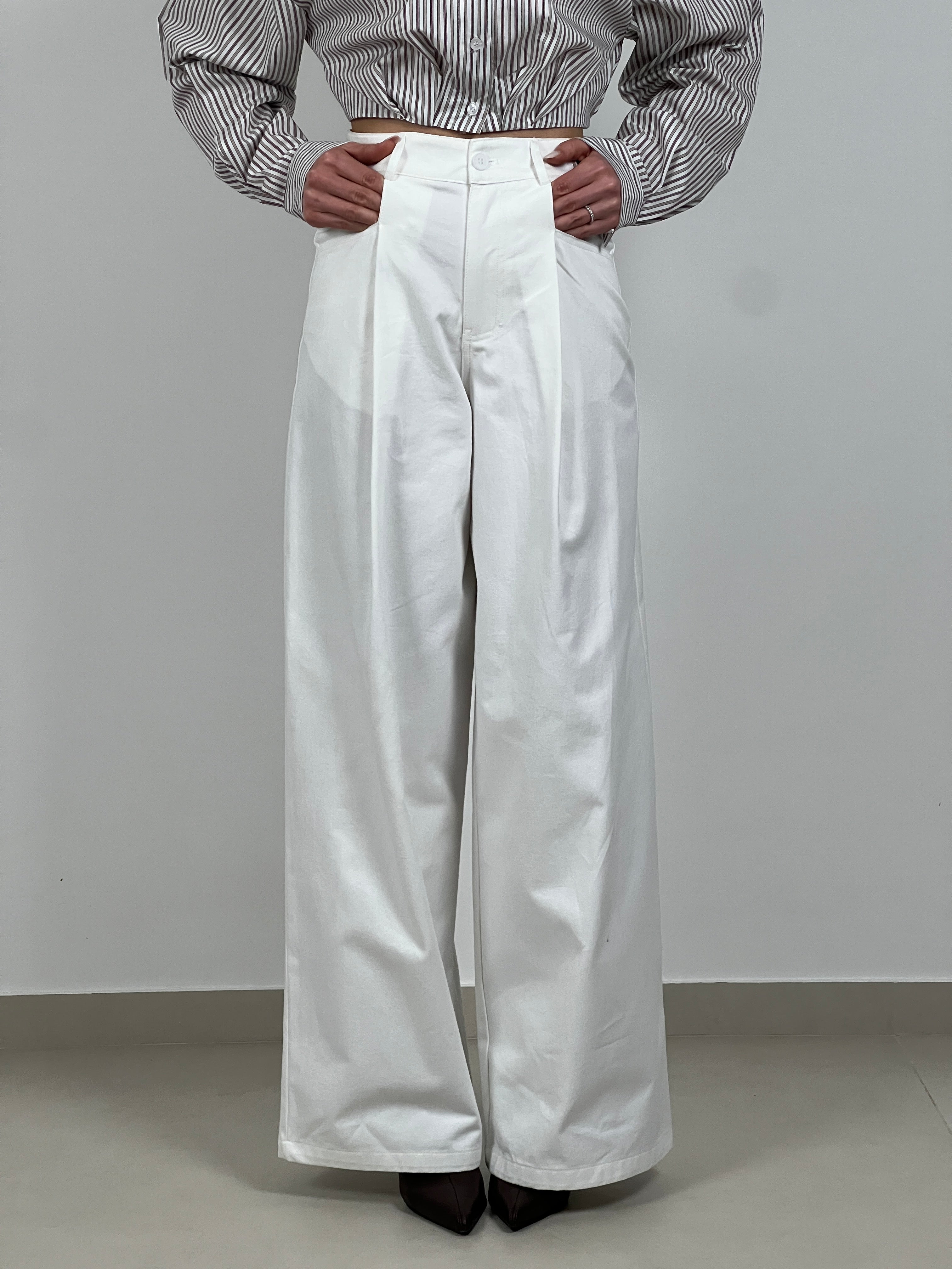Pantalone in bull di cotone by Lumina col. Bianco