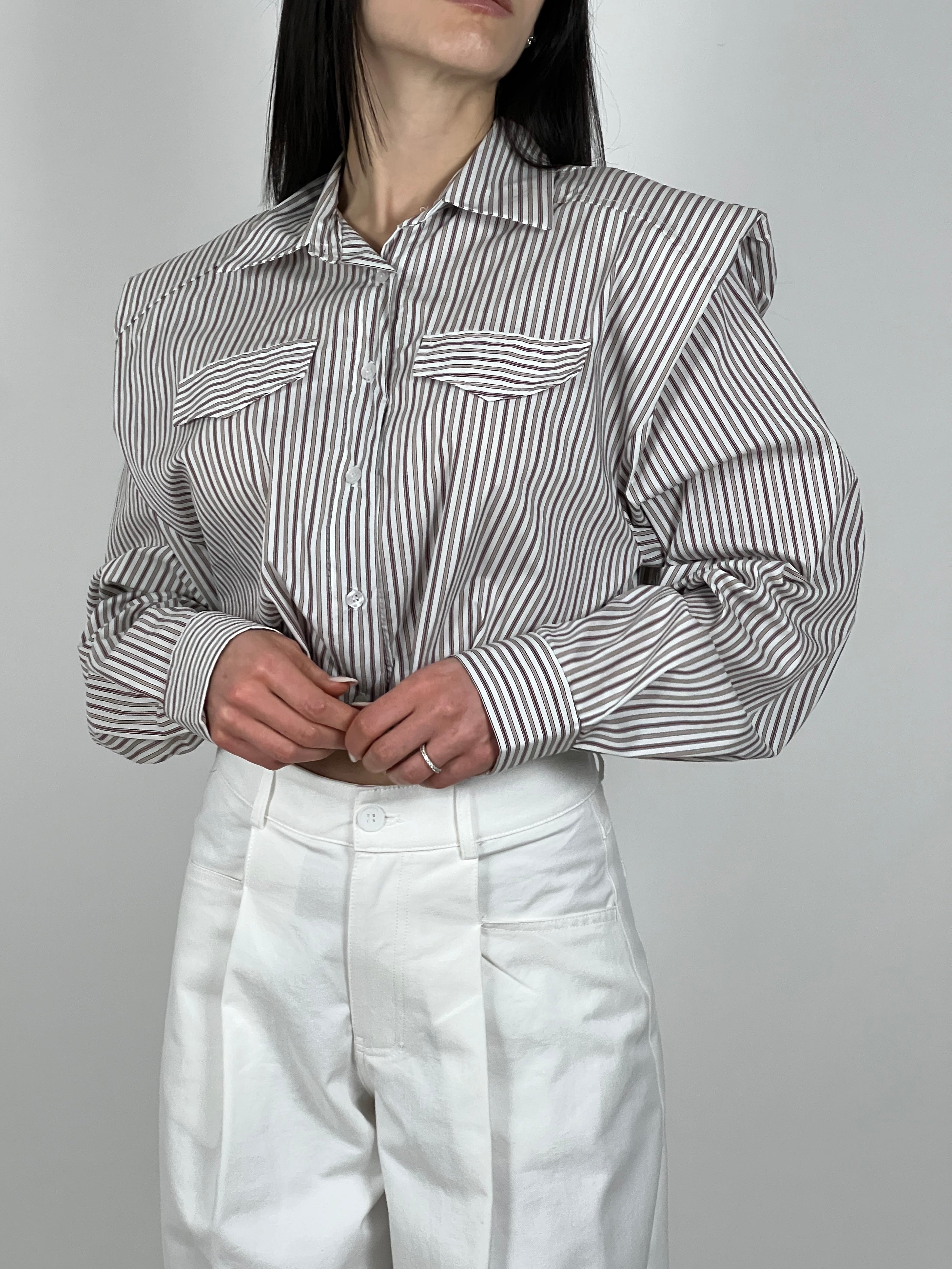 Camicia a righe spallina imbottita col. Beige