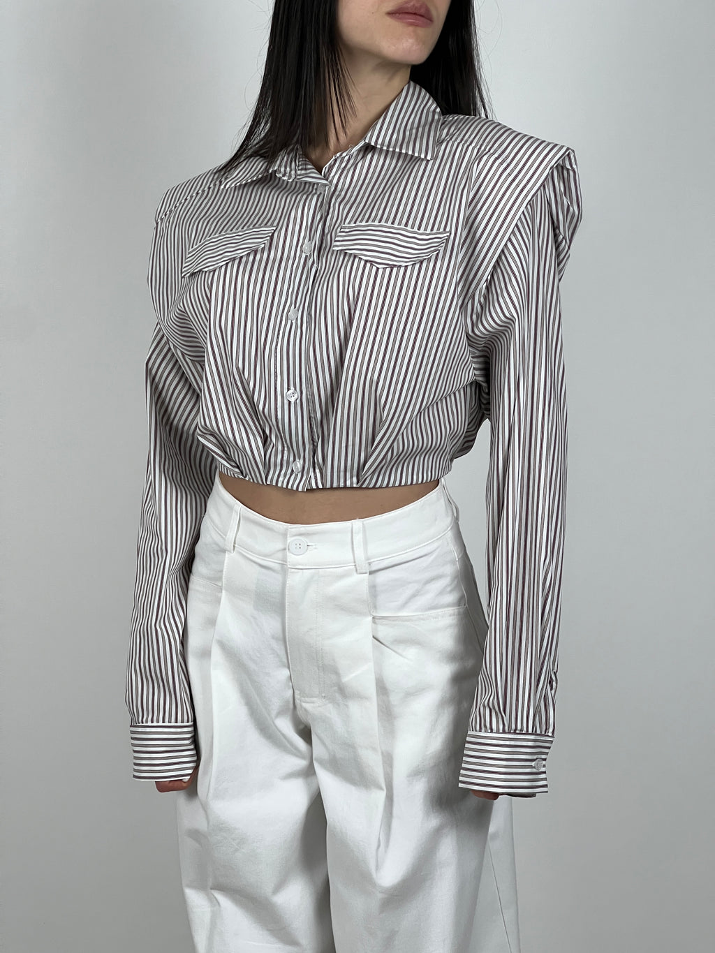 Camicia a righe spallina imbottita col. Beige