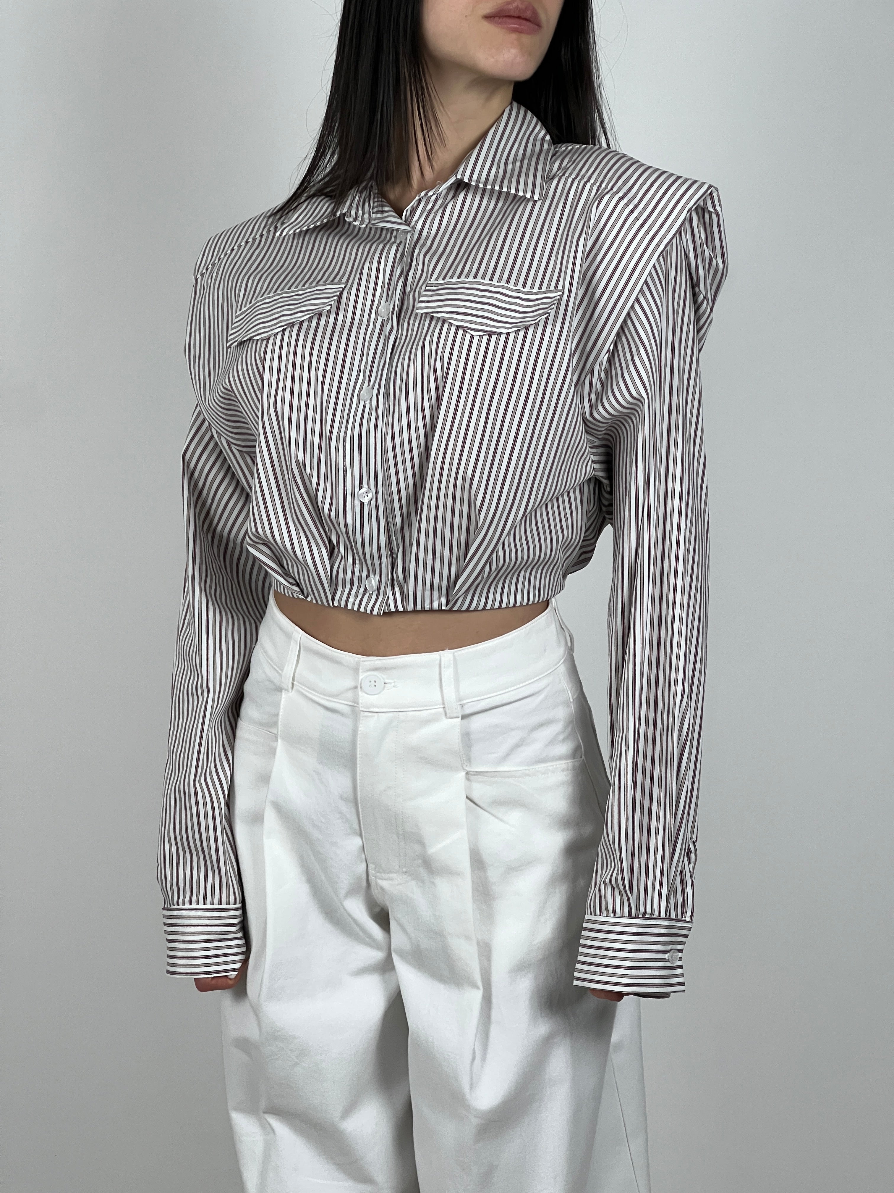 Camicia a righe spallina imbottita col. Beige