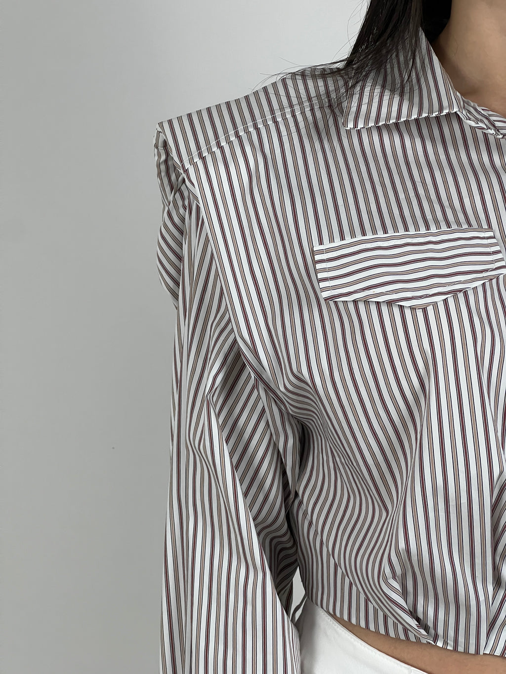 Camicia a righe spallina imbottita col. Beige