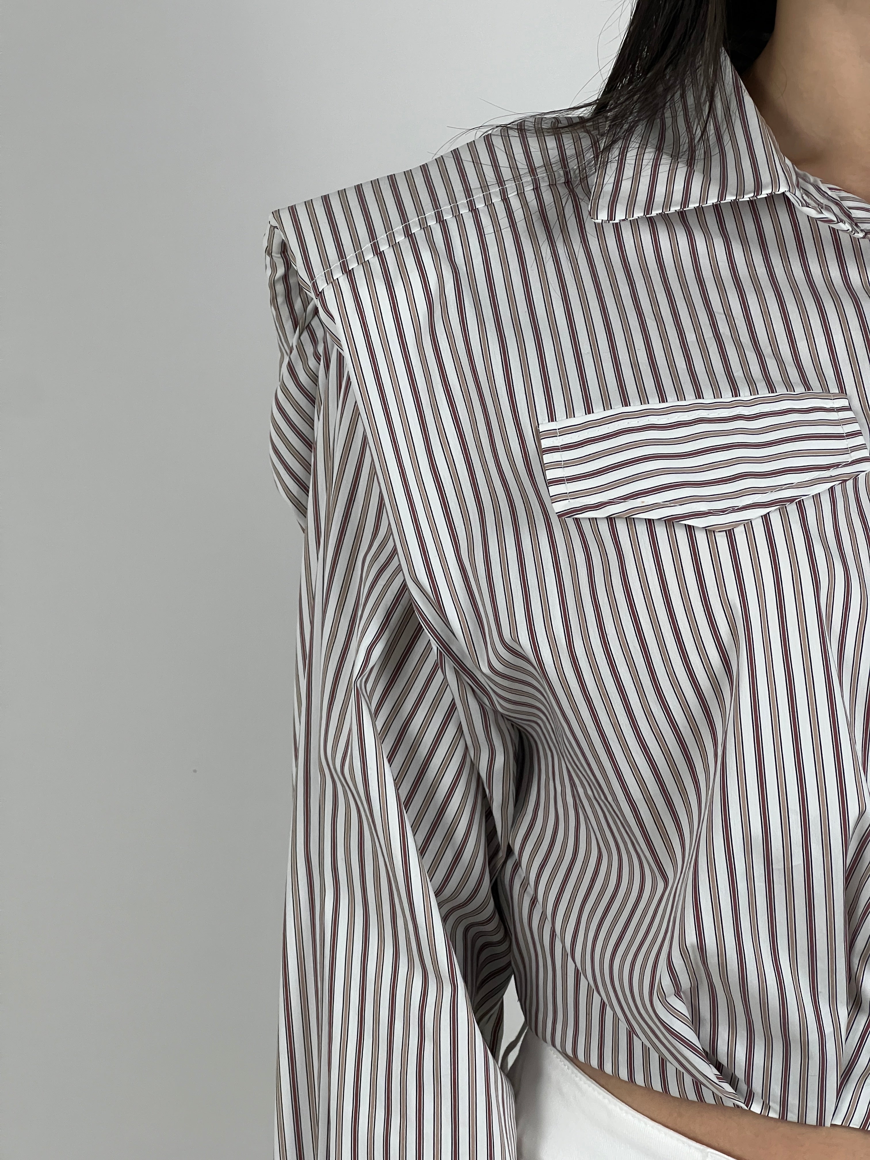 Camicia a righe spallina imbottita col. Beige