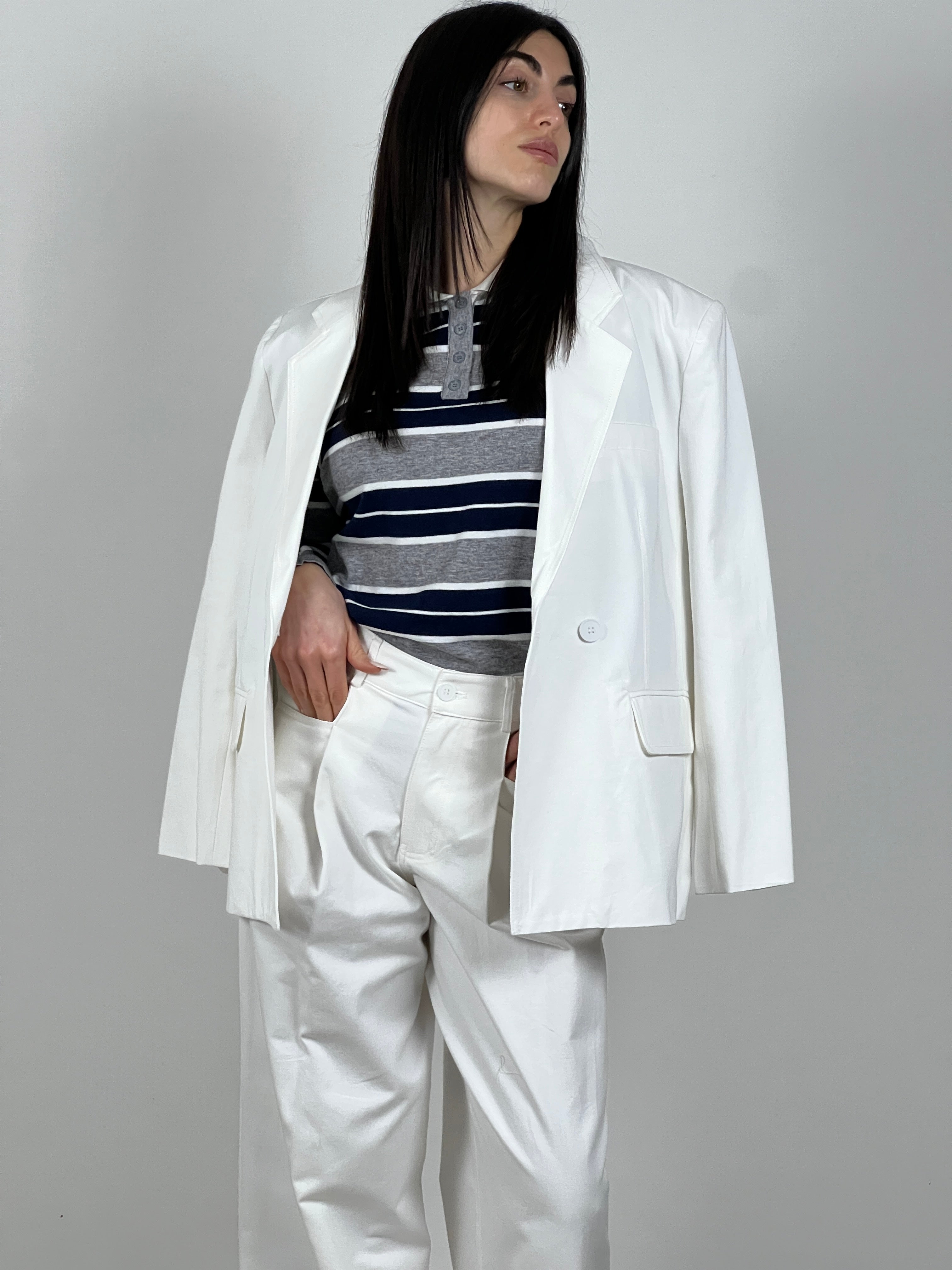 Pantalone in bull di cotone by Lumina col. Bianco