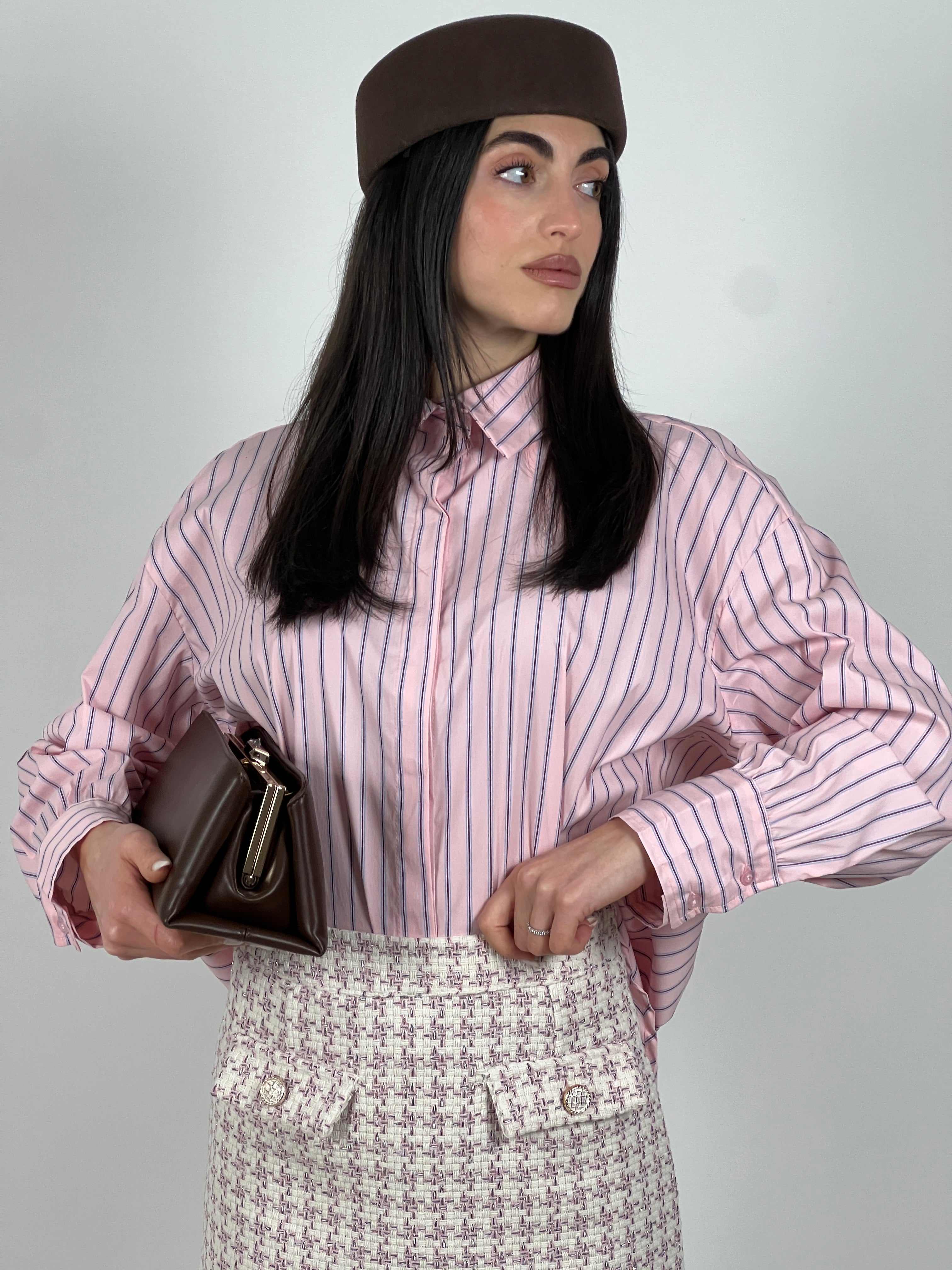 Camicia a righe oversize col. Rosa