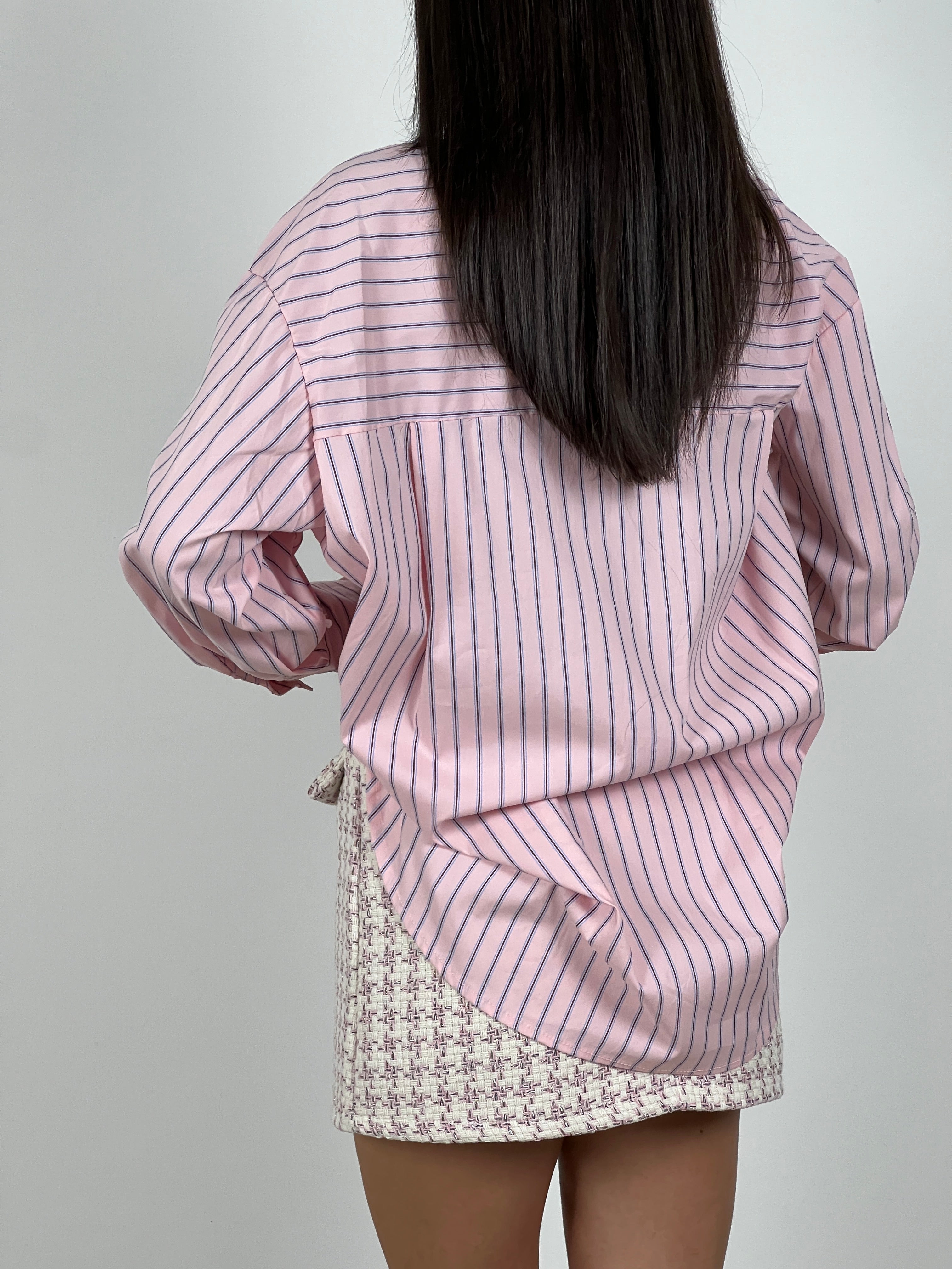 Camicia a righe oversize col. Rosa