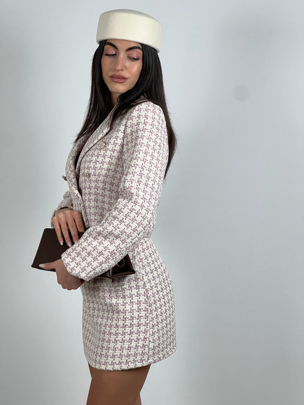 Blazer crop tweed lamè col. Rosa