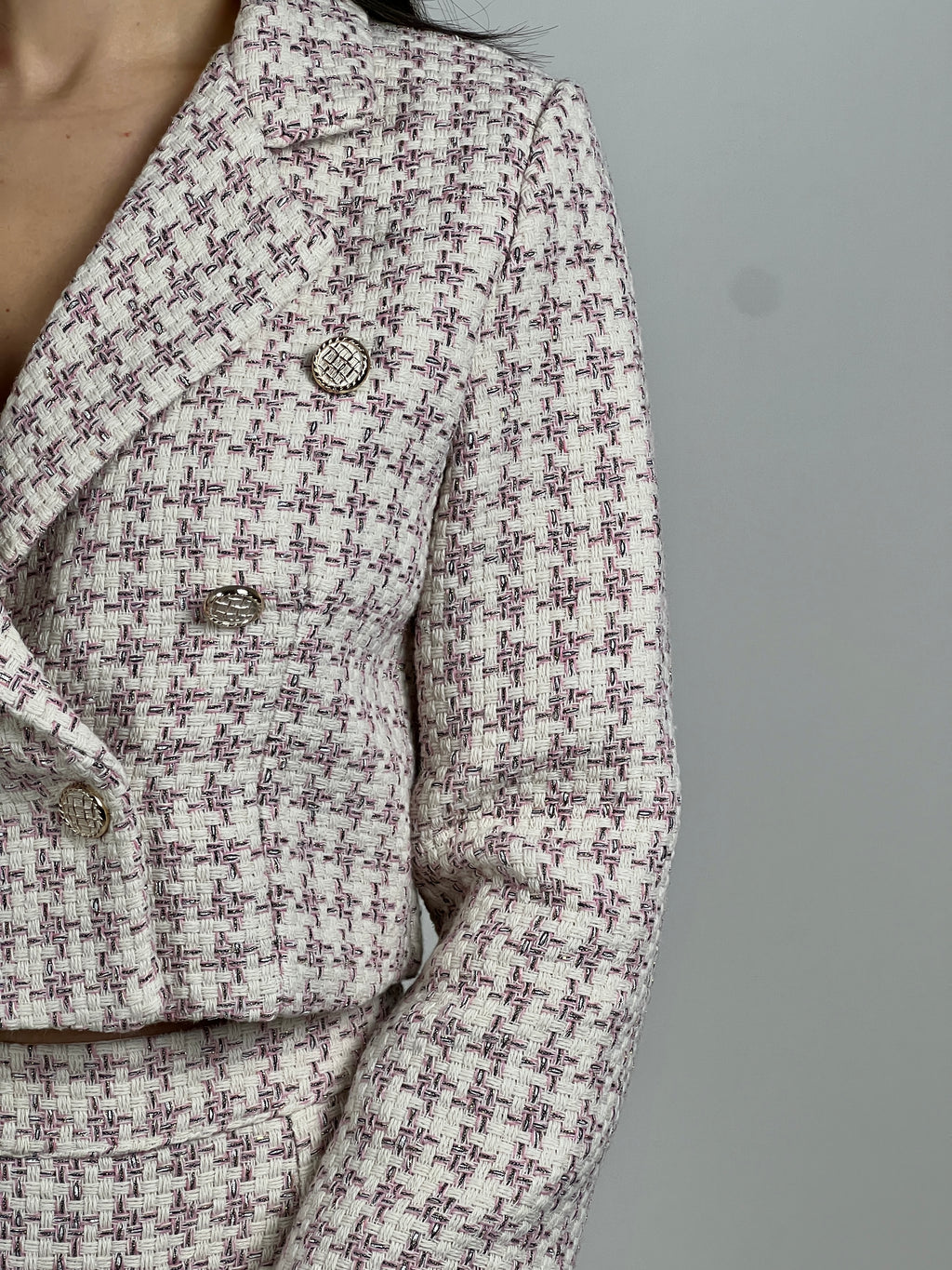 Blazer crop tweed lamè col. Rosa