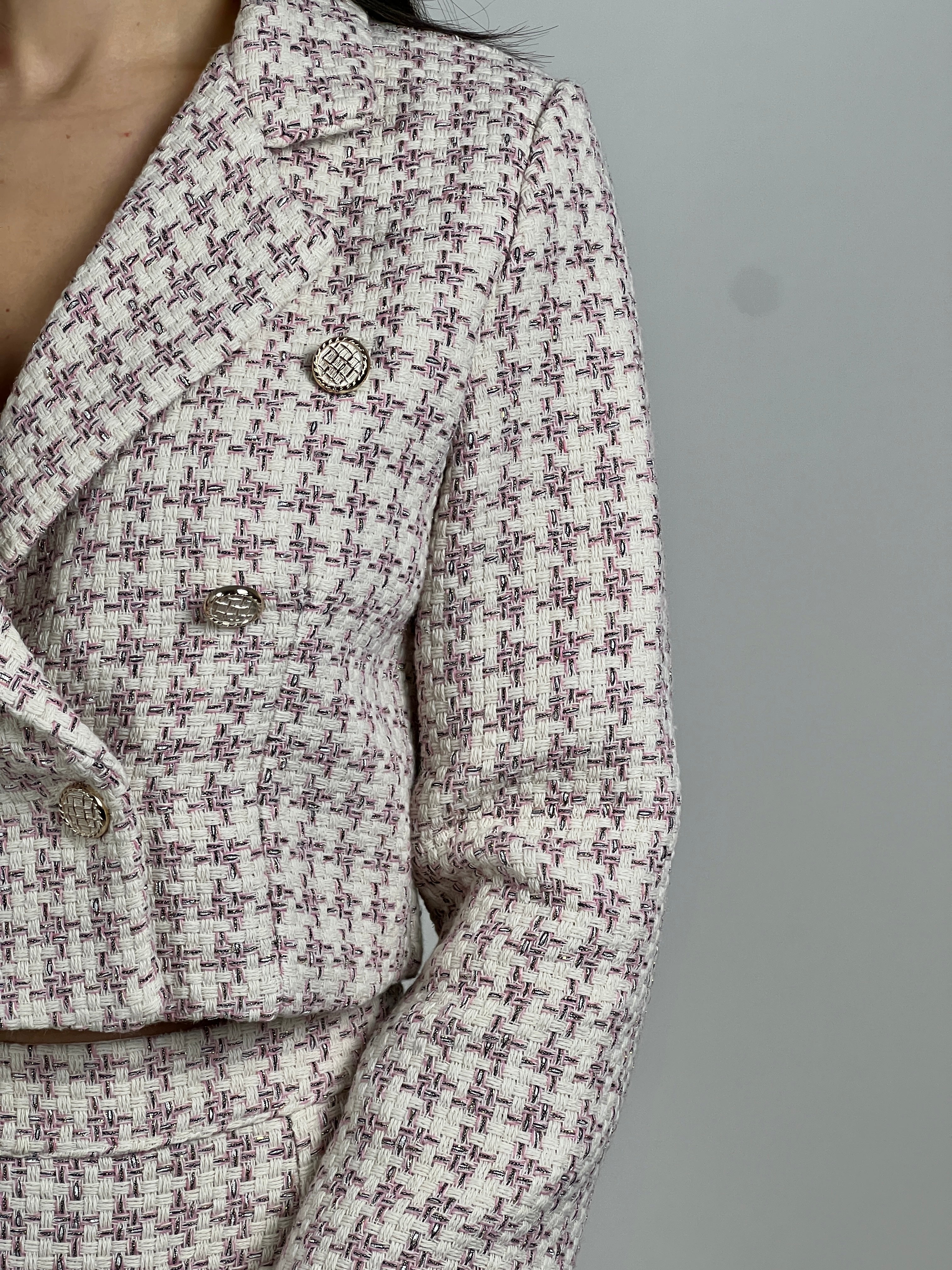 Blazer crop tweed lamè col. Rosa