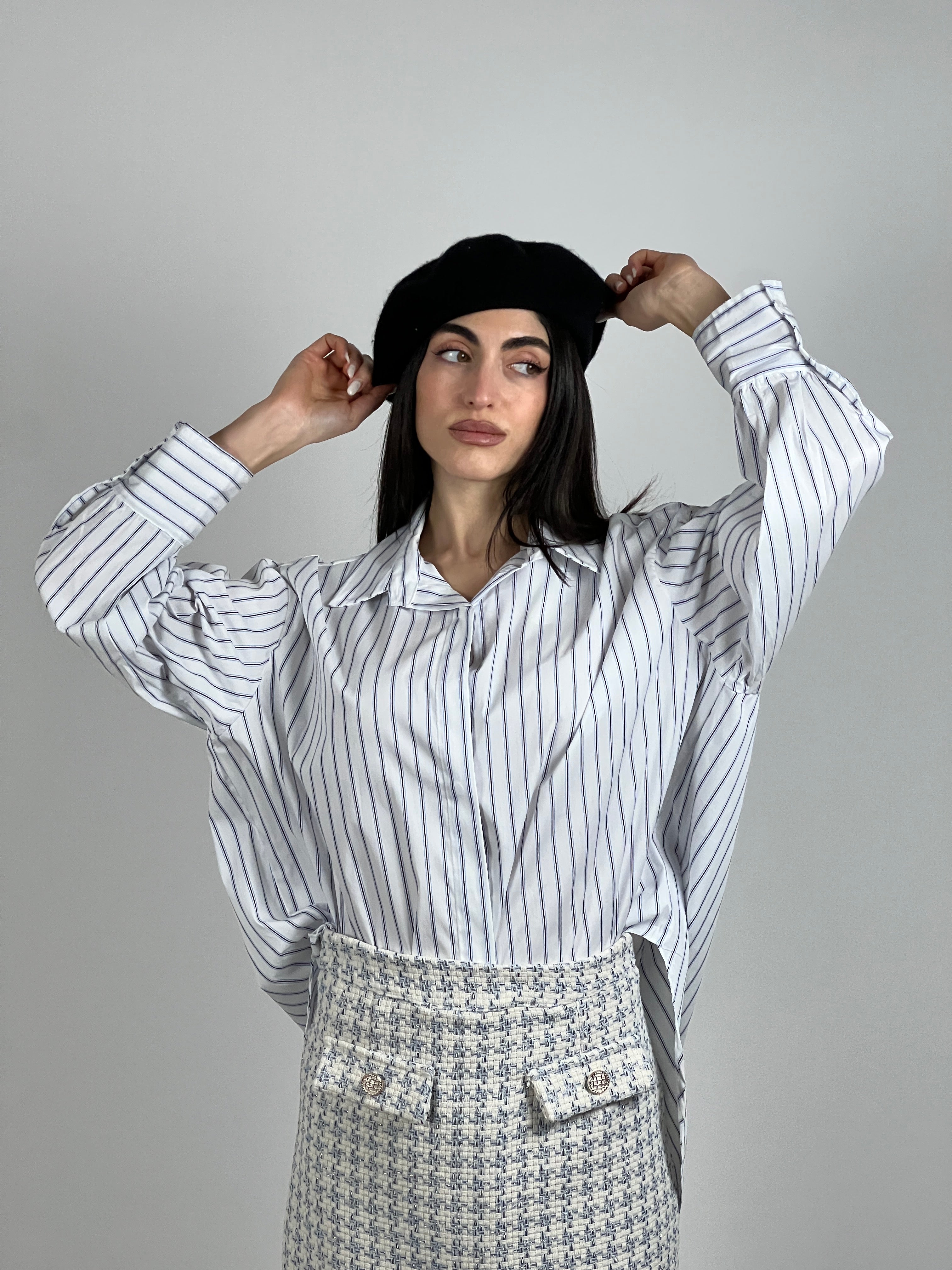 Camicia a righe oversize col. Bianco