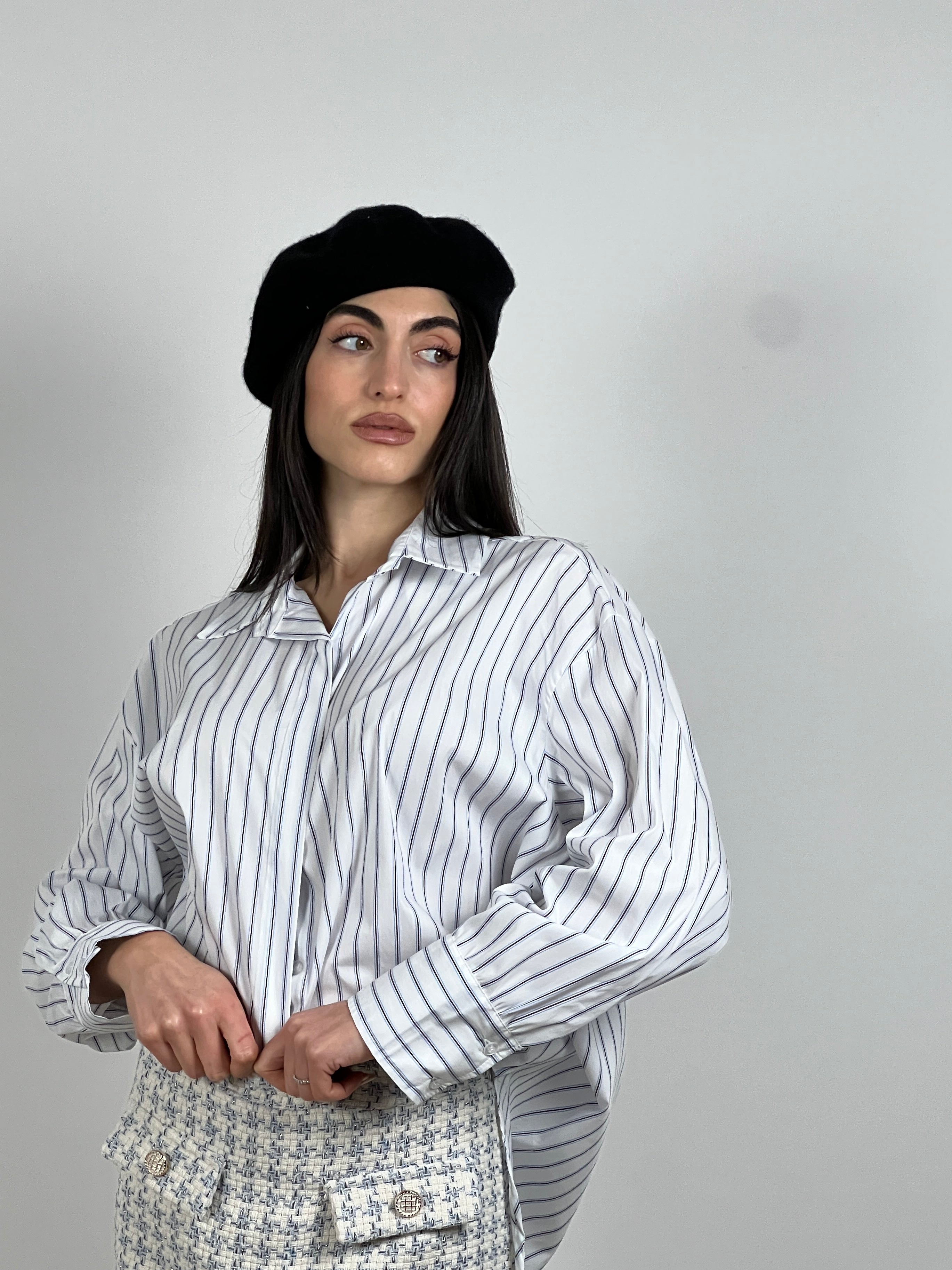 Camicia a righe oversize col. Bianco