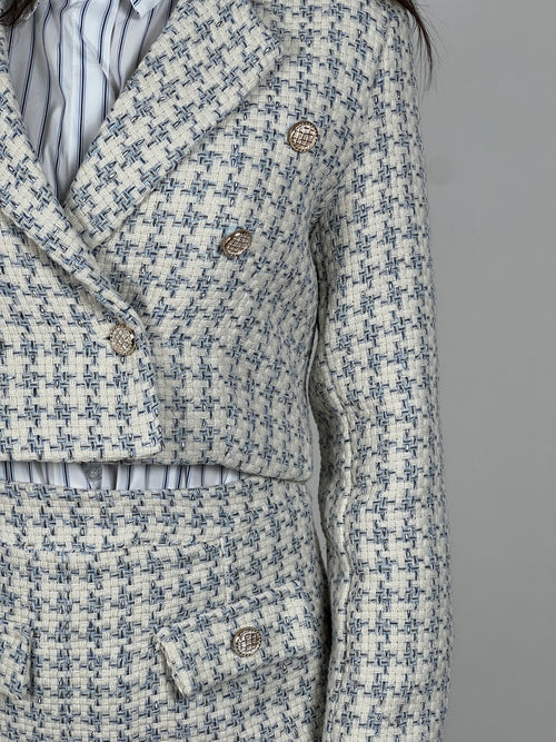 Blazer crop tweed lamè col. Celeste