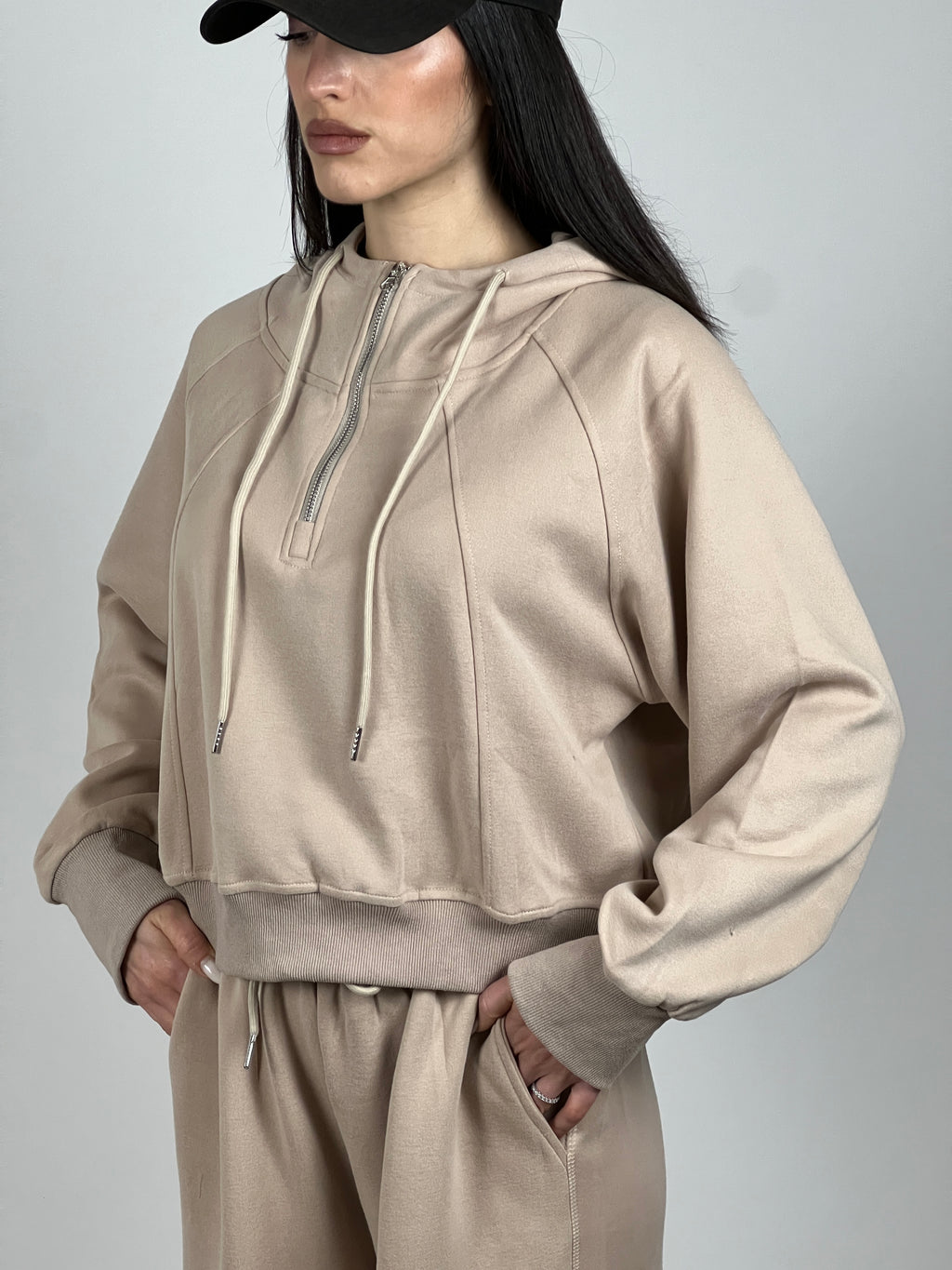 Completo felpa + pantalone palazzo col. Beige