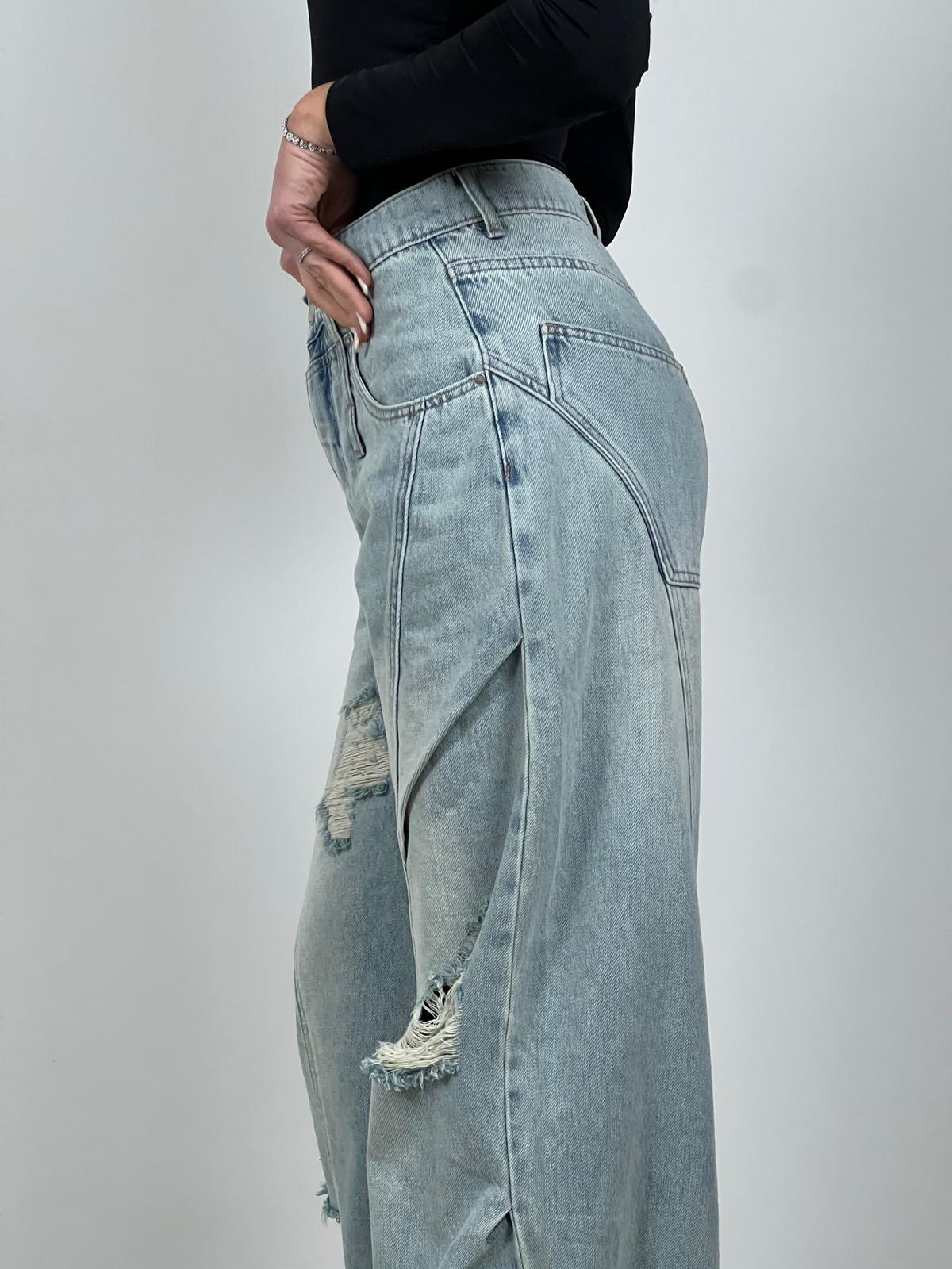 Jeans Barrel con drappeggi col. Denim